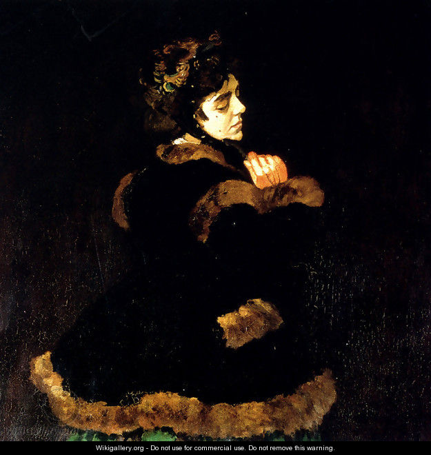 Woman In A Green Dress (detail) - Claude Oscar Monet