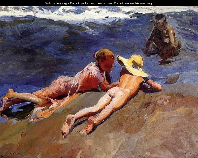 On the Sand, Valencia Beach - Joaquin Sorolla y Bastida