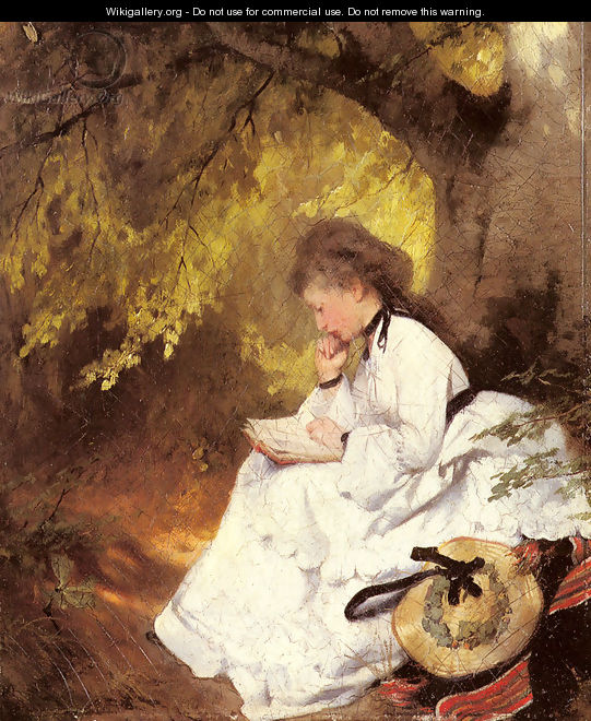 An Elegant Lady Reading Under a Tree - Karl Raupp