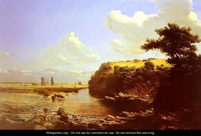 Cattle watering in a River Landscape, believed to be Chile - Thomas Jacques Somerscales