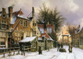 A Townview with Figures on a Snow Covered Street - Willem Koekkoek