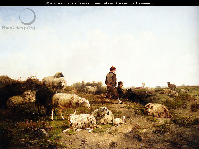 Shepherd Boys With Their Flock - Cornelis van Leemputten
