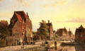 Figures by a Canal in a Dutch Town - Willem Koekkoek