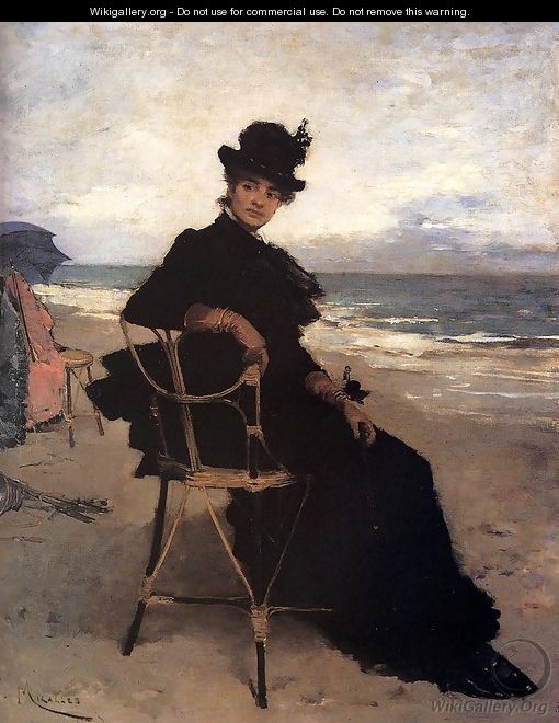 A Lady Seated On A Veranda - Francisco Miralles Galup