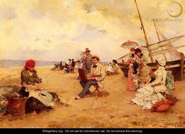 The Artist Sketching On A Beach - Francisco Miralles Galup