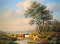 An Extensive Landscape with Cattle Watering - Louis Pierre Verwee