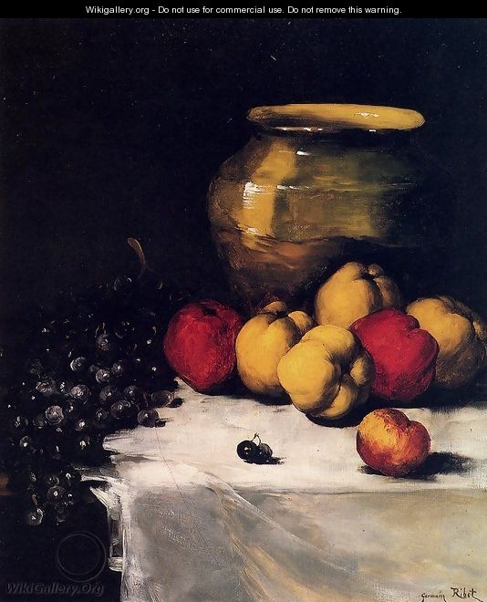 A Still Life With Apples And Grapes - Germain Theodure Clement Ribot