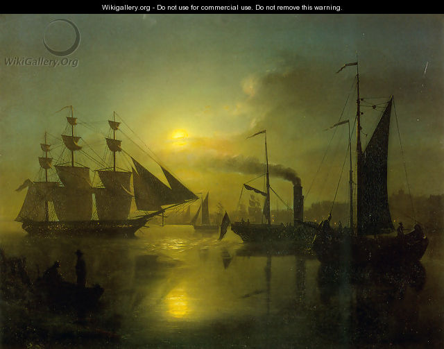 The Moonlit Harbour - Petrus Van Schendel