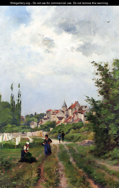 Washer Women_On A Sandy Track With A Village Beyond - Henri-Joseph Harpignies
