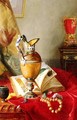 A Still Life With Urns And Illuminated Manuscript On A Draped Table - Blaise Alexandre Desgoffe