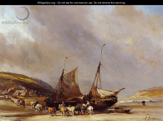 Riders on the Beach with Ship - Eugène Isabey
