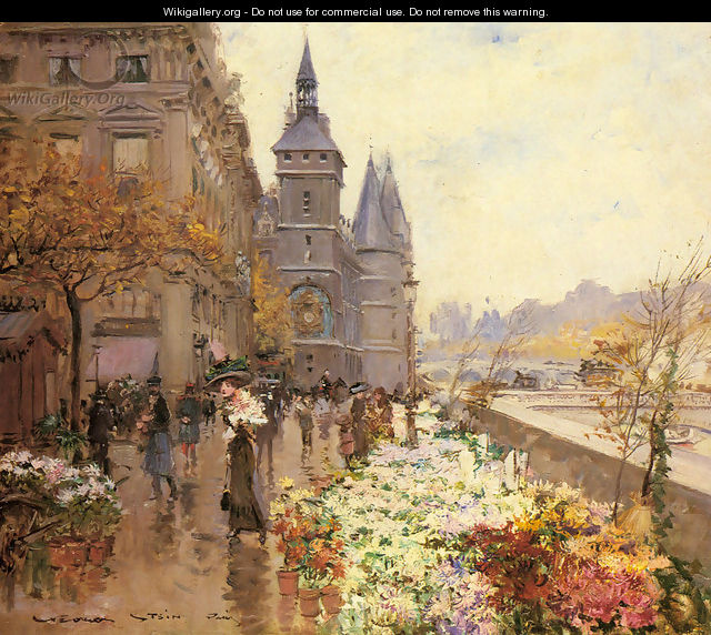 A Flower Market Along the Seine - Georges Stein