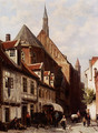 A Busy Street In Bremen With The Saint Johann Church In The Background - Cornelis Springer