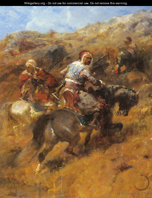 Arab Warriors On A Hillside - Adolf Schreyer