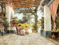 Mother and Daughter Sewing on a Patio - Manuel Garcia y Rodriguez