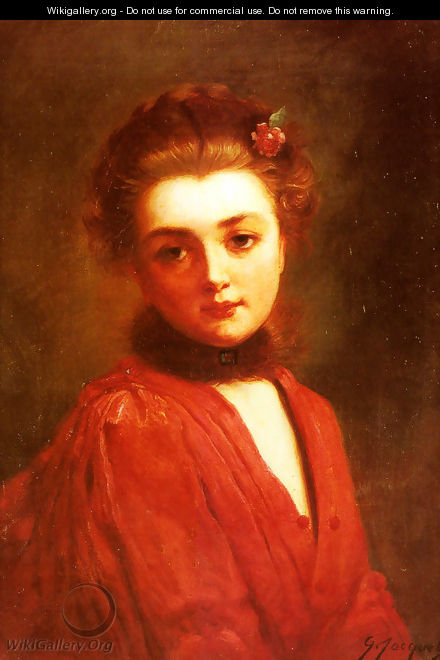 Portrait of a Girl in a Red Dress - Gustave Jean Jacquet