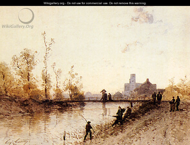 Fishing On The Banks Of A River - Eugène Cicéri