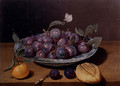 Still Life Of A Plate Of Plums And A Loaf Of Bread - Jacques Linard