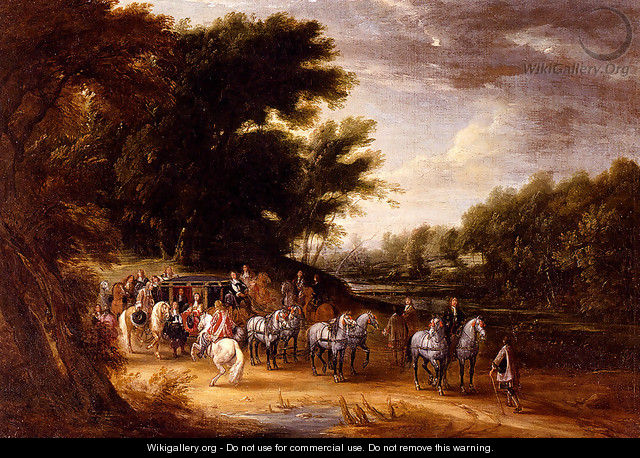 Louis XIV In A State Coach Accompanied By His Gentlemen - Adam Frans van der Meulen