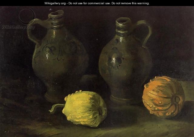 Still Life With Two Jars And Two Pumpkins - Vincent Van Gogh