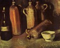 Still Life With Four Stone Bottles Flask And White Cup - Vincent Van Gogh