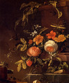 Flowers In A Landscape With A Lizard - Elias van den Broeck