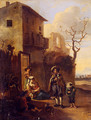 Travelers Resting By A House, With Architectural Ruins Beyond - Anthonie Goubau