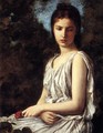 A Young Woman In Classical Dress Holding A Red Rose - Georges Bellanger
