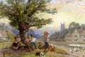 Figures And Children Beneath A Tree In A Village - Myles Birket Foster