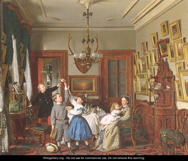 The Contest for the Bouquet: The Family of Robert Gordon in their New York Dining-Room - Seymour Joseph Guy