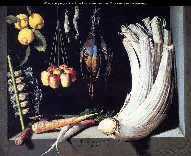 Still Life With Dead Birds, Fruit And Vegetables - Juan Sanchez Cotan