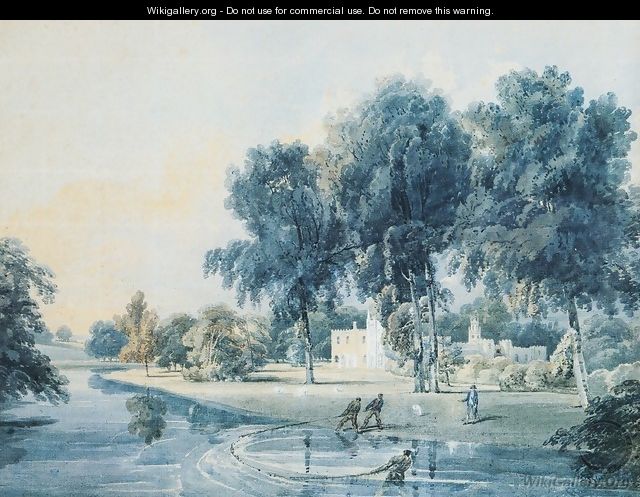 Chalfont House, Buckinghamshire, with fishermen netting the Broadwater - Thomas Girtin