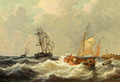 Sailing Vessels In Choppy Waters - George Willem Opdenhoff