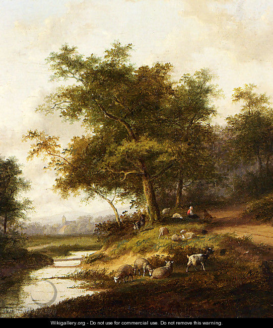 A Shepherdess And Her Flock At Rest - Jan Evert Morel
