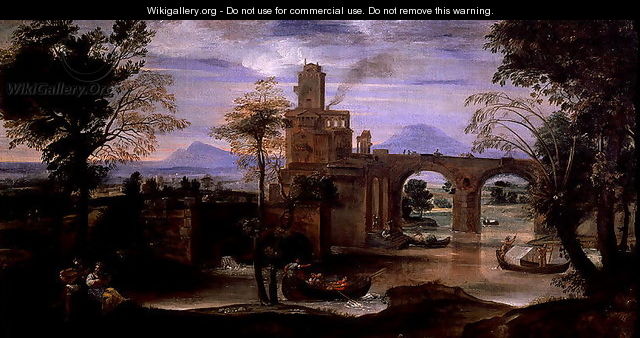 Roman Landscape with a Bridge - Annibale Carracci