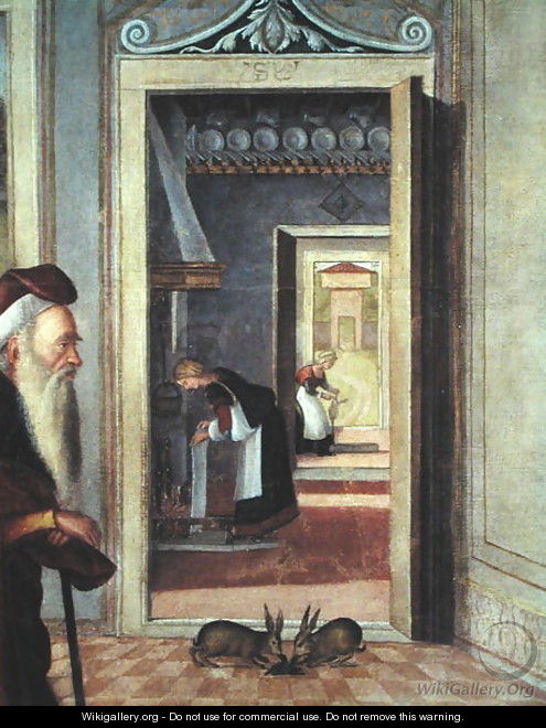 The Birth of the Virgin, detail of servants in the background, 1504-08 - Vittore Carpaccio