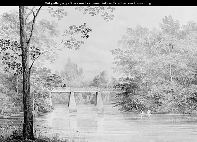 Bridge over Crumelbow Creek, David Hosack Estate, Hyde Park, New York (from Hosack Album) - Thomas Kelah Wharton