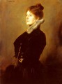 Portrait Of A Lady Wearing A Black Coat With Fur Collar - Franz von Lenbach