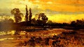 Sunset: a Figure feeding Geese in a Marsh Landscape - John Horace Hooper
