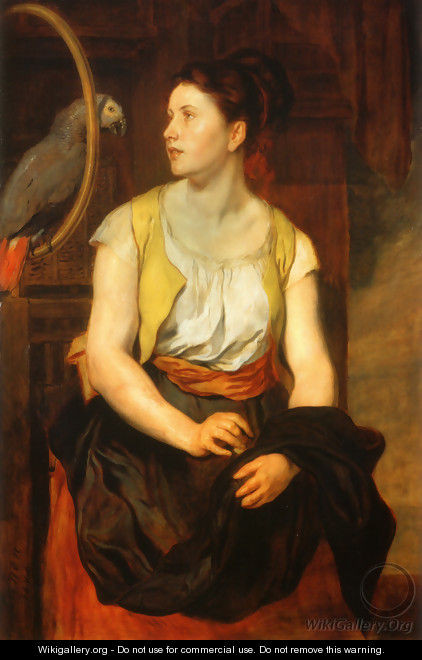 Mädchen mit Papagei (Die Gattin des Künstlers) (Girl with a Parrot (The Artist