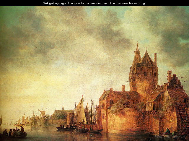 A Castle By A River With Shipping At A Quay - Jan van Goyen