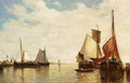 Moored Ships In A Small Harbour - Paul-Jean Clays