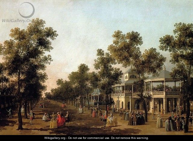View Of The Grand Walk, vauxhall Gardens, With The Orchestra Pavilion, The Organ House, The Turkish Dining Tent And The Statue Of Aurora - (Giovanni Antonio Canal) Canaletto