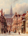 A Snowy Street With The St. Bavo Beyond, Haarlem - Pieter Gerard Vertin