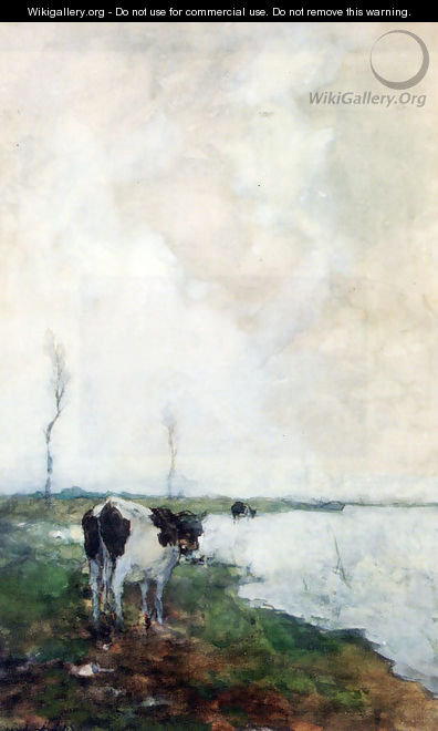 A Cow Standing By The Waterside In A Polder - Jan Hendrik Weissenbruch