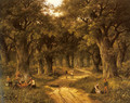 Peasants Preparing a Meal near a Wooded Path - Hendrik Barend Koekkoek