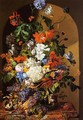 A Still Life with Flowers and Grapes - Leopold Zinnogger