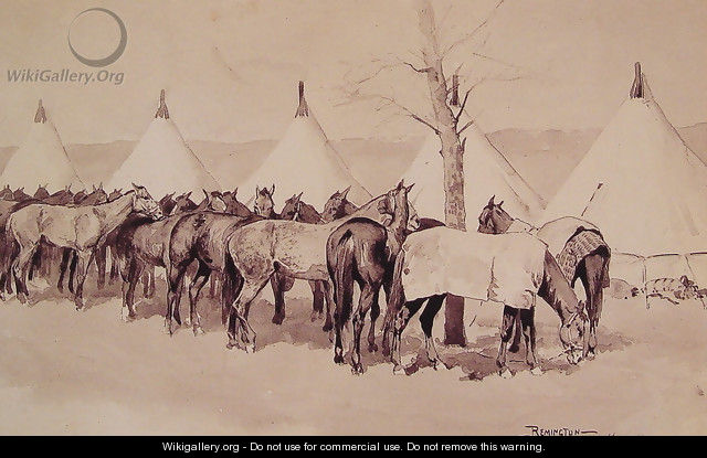A Troop Picket Line Of The Sixth United States Cavalry Camp At Rapid Creek - Frederic Remington